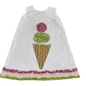 La Jenns White Dress with Ice Cream Appliqué - Size 5